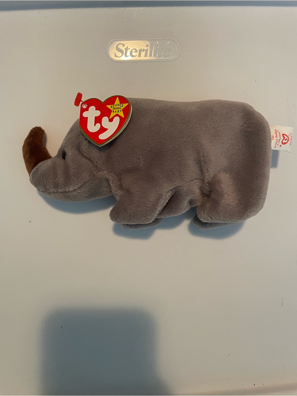 1996 Ty Beanie Baby Spike Gray Rhino Plush Toy - Soft Collectible for Kids